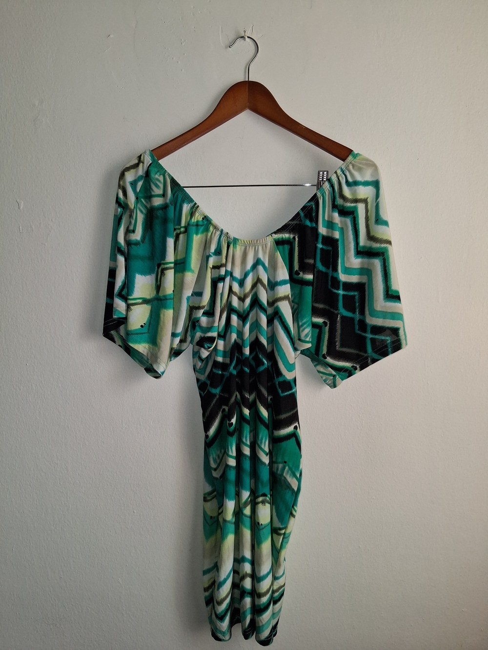 Cristinalove Teal and Black One-Shoulder Geometric Print Dress